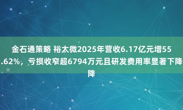 金石通策略 裕太微2025年营收6.17亿元增55.62%，亏损收窄超6794万元且研发费用率显著下降